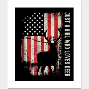 Just A Girl Who Loves Deer American Flag Posters and Art